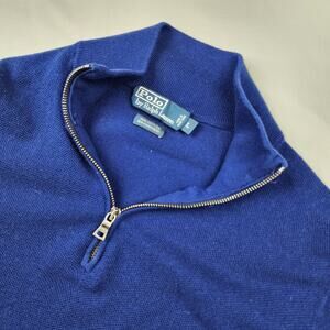 Polo Ralph Lauren Blue Sweater Men Large Pullover Cashmere Cotton 1/4 Zip Casual